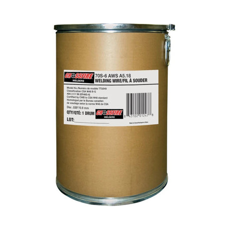 Drum of MIG welding wire steel front facing with label