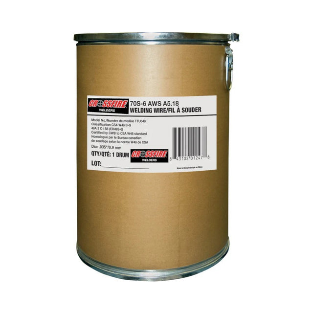 Drum of MIG welding wire steel front facing with label